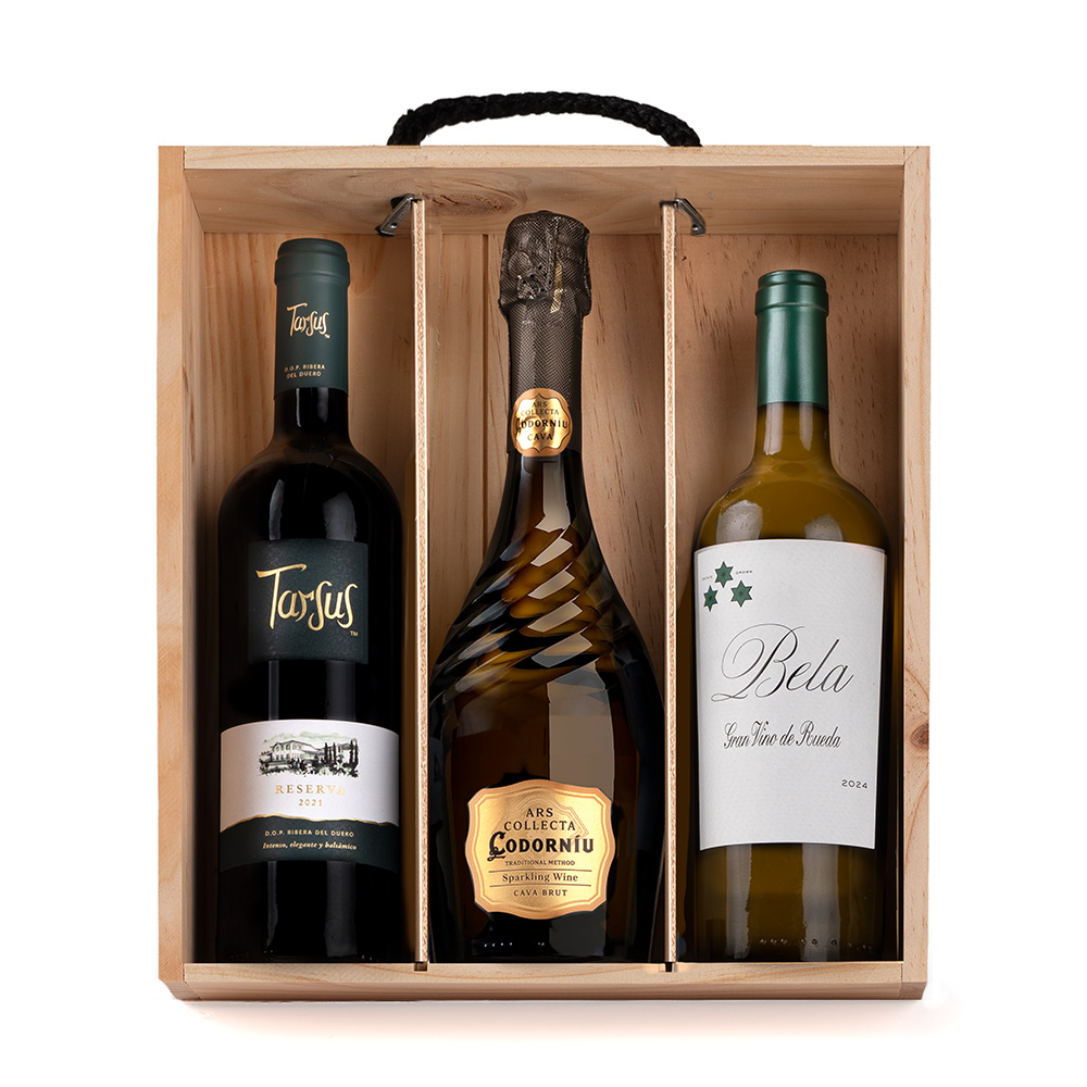 Estuche de Vino y Cava Gondíaz con Cava Ars Collecta de CODORNIU Blanc de Blancs — regalo de Navidad para empresas — ES404
